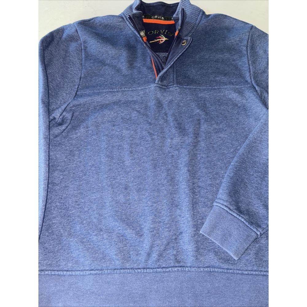 Orvis Mens M Signature‎ Quarter 1/4 Zip Heather Navy Fleece Pullover Mock Neck
